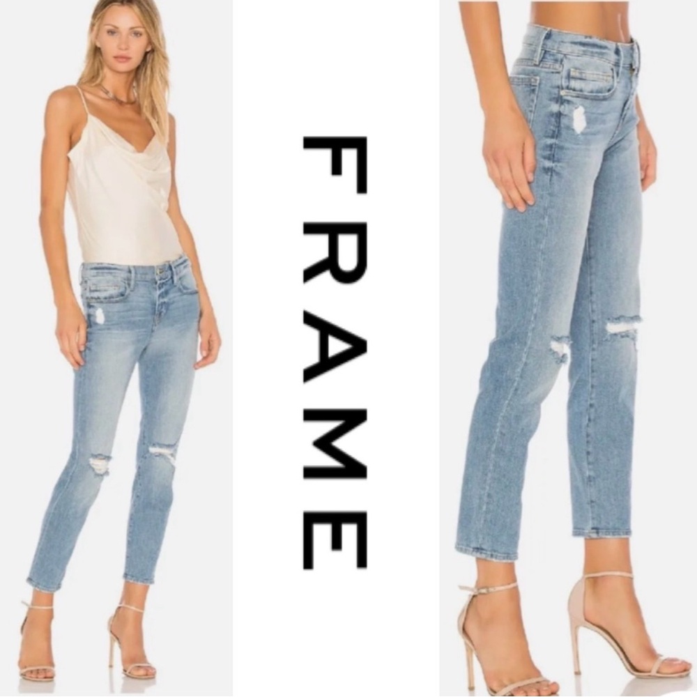 Frame Denim Light Blue Distressed Ankle Jeans size 26
